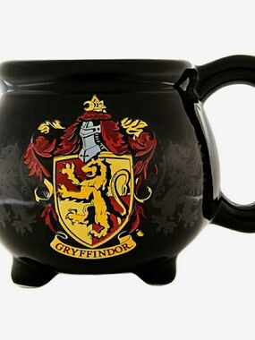 Cost Plus World Market Black Mug with Red and Gold Crest